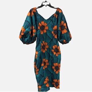 Handmade L/XL Floral Boho Peasant Maxi Dress 3/4 Puff Sleeve Cottagecore Prairie